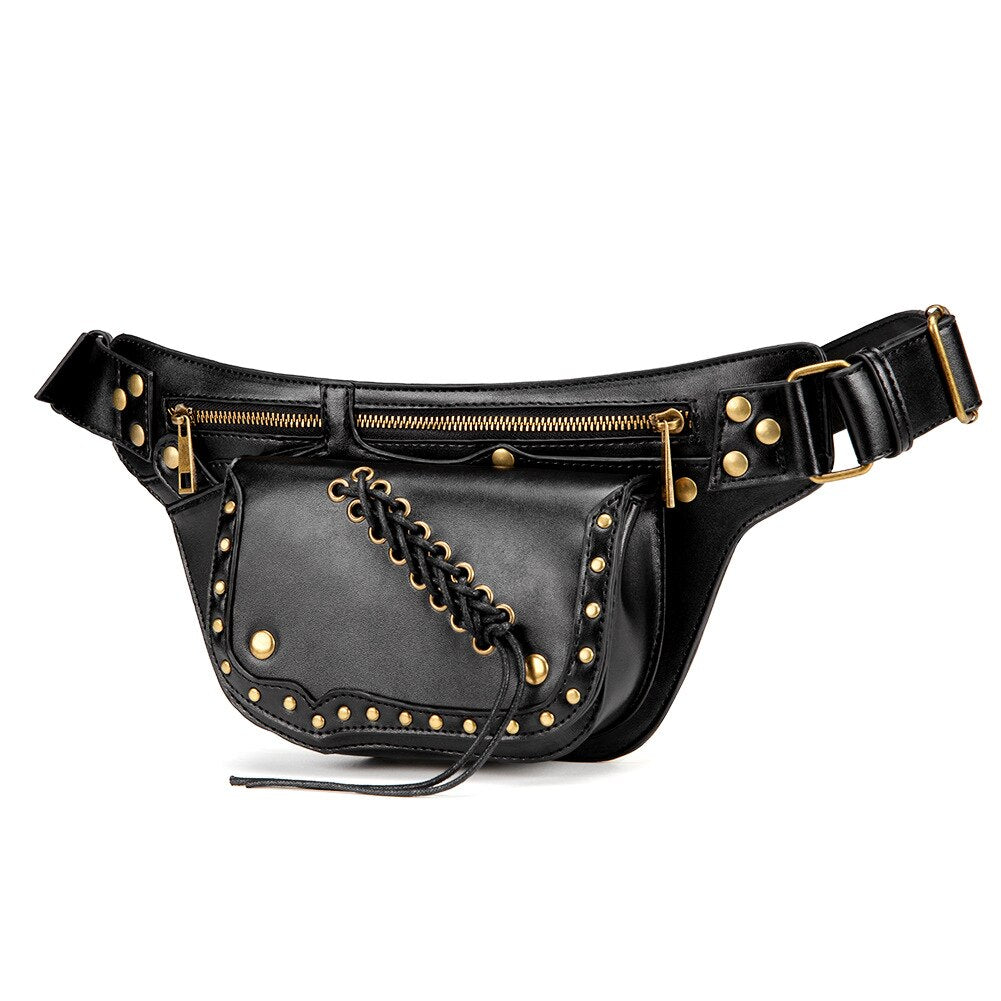 High Quality Men Rivet Punk Chest Day Back Pack Vintage Male Crossbody Bags Travel Casual Shoulder Messenger Flap Moto Waist Bag
