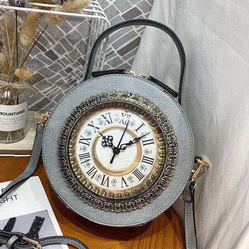2022 New Retro Box Messenger Bag For Women Walking Clock Package Creative Clock