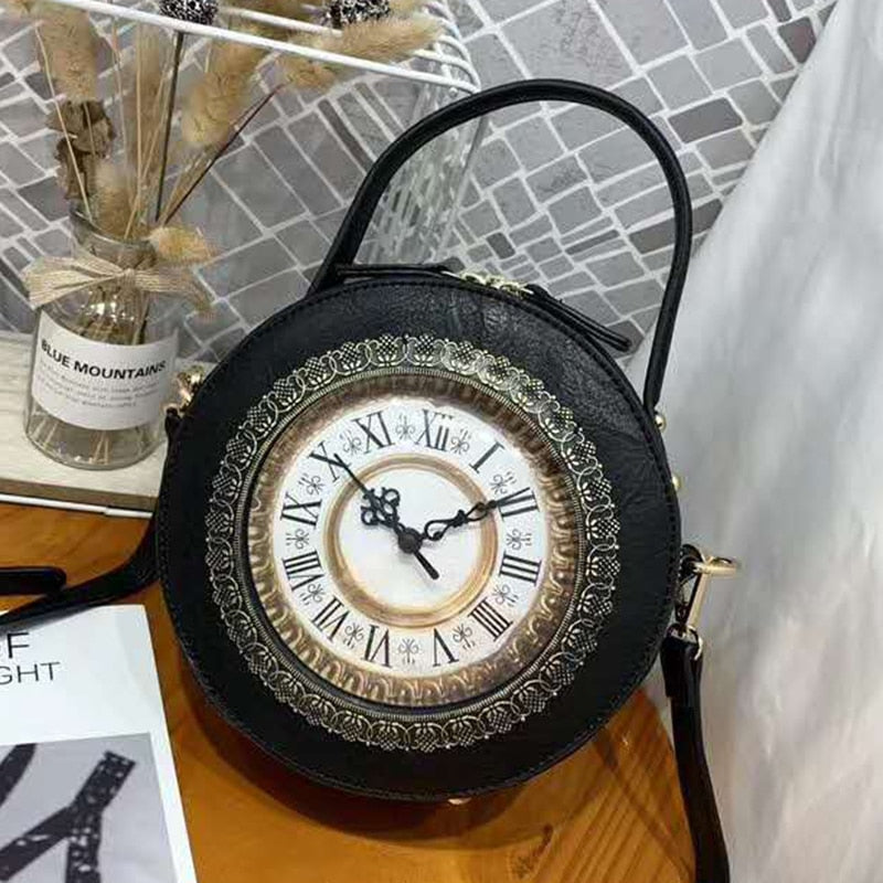 2022 New Retro Box Messenger Bag For Women Walking Clock Package Creative Clock