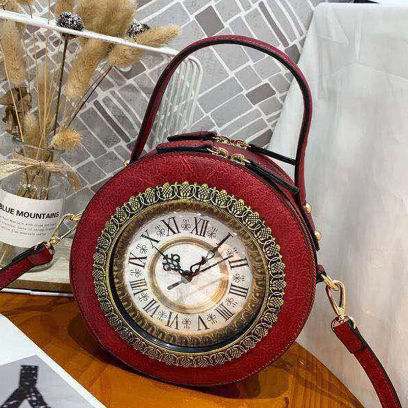2022 New Retro Box Messenger Bag For Women Walking Clock Package Creative Clock