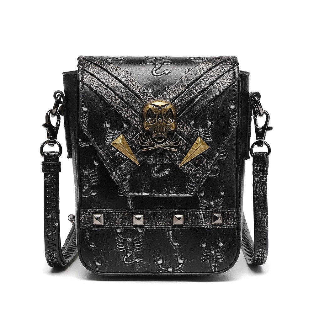 Punk Retro Skull Small Bag for Women 2022 New Versatile Moto & Biker Fashion Shoulder Flaps Rivet Black Crossbody Purses Bolsas