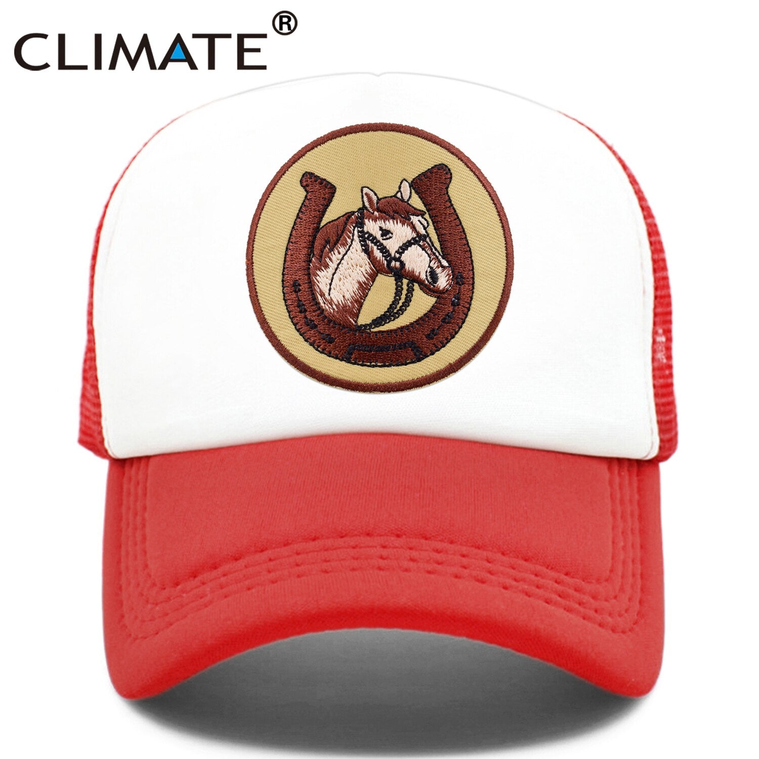 CLIMATE Horse Horseshoe Cap Summer Equestrian  Horseman Trucker Cap Equestrianism Riding Cool Sport Hat Cap Mesh Cap Adult Kid