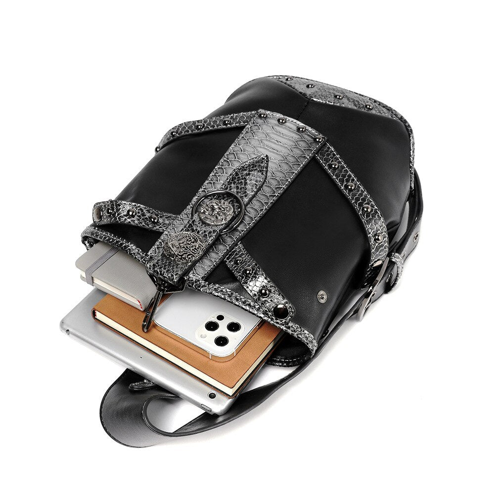 Motorcycle Punk Shoulder Chest Bags For Men 2022 Retro Vintage Purses And Handbags Male Leather Rivet Crossbody Bag Biker Clutch