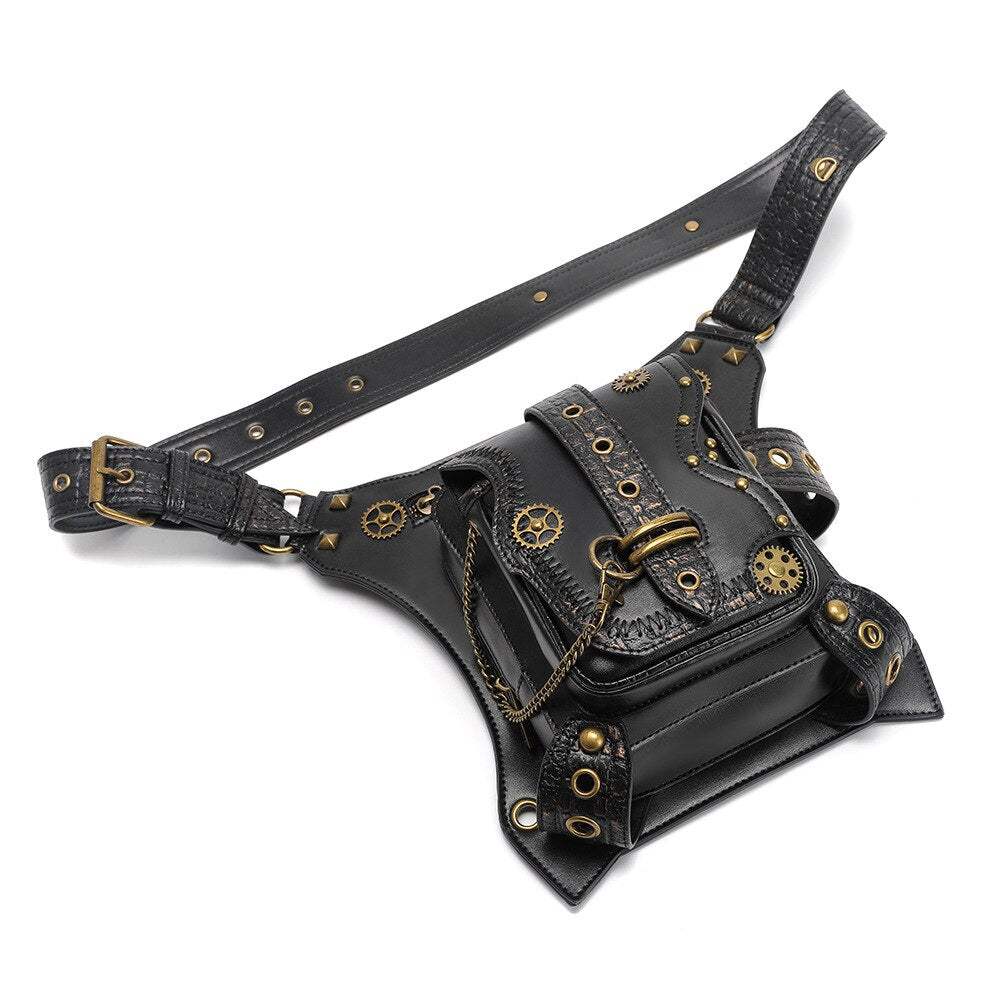 New Punk Rock Motorcycle Waistbag For Women Steampunk Motor Biker Chain Leg Bag