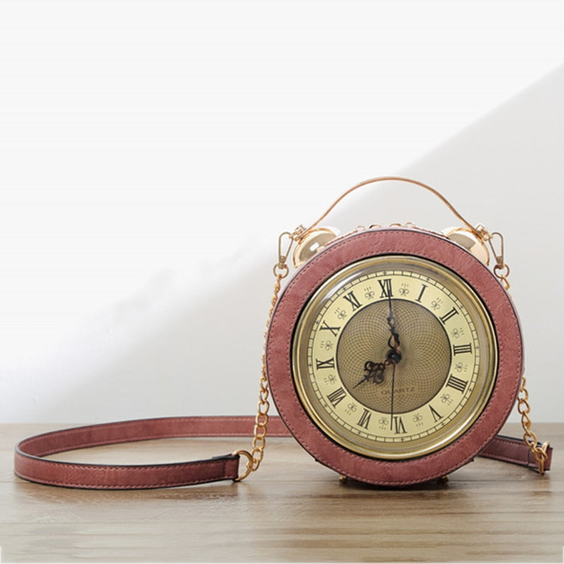 2022 New Retro Box Messenger Bag For Women Walking Clock Package Creative Clock