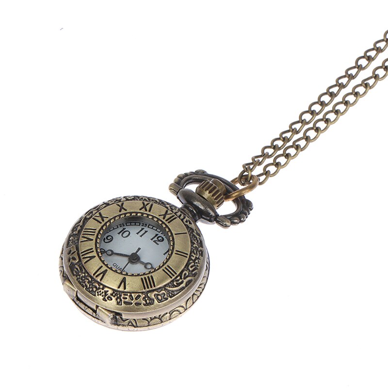 Pocket Watch Necklace Pendant Vintage Simple Style Steampunk Beige Dial Roman # 1 Inch
