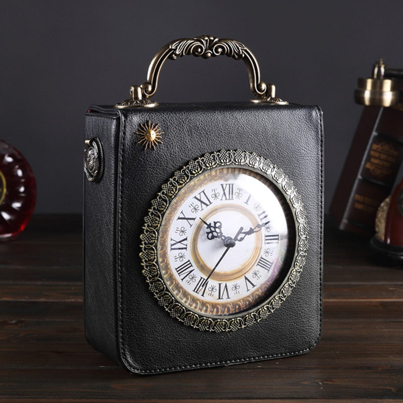 2022 New Retro Box Messenger Bag For Women Walking Clock Package Creative Clock