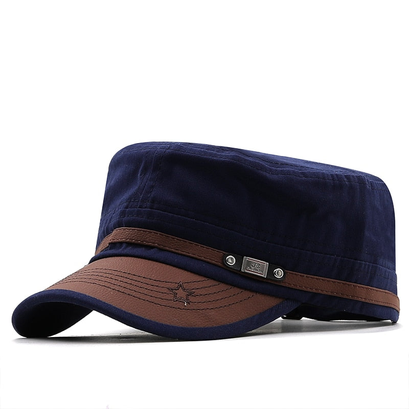 2022 Branded Men Military Cap Summer Autumn Casual Cadet Hat Washed Cotton Flat