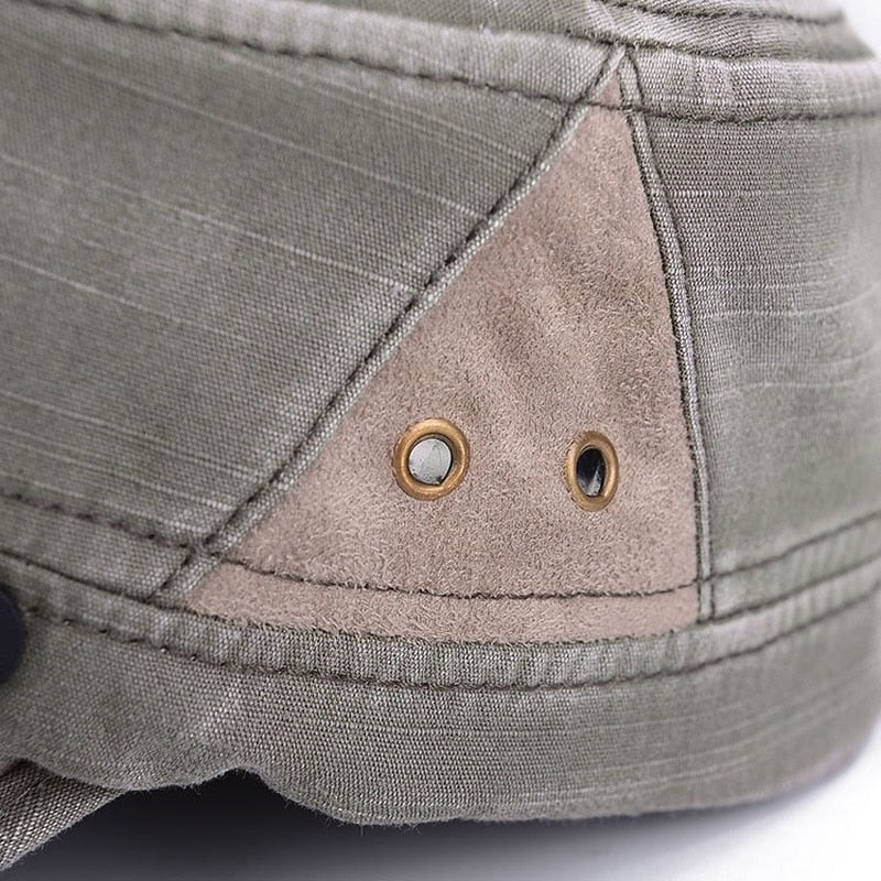 2021 Classic Vintage Flat Top Mens Washed Caps and Hat Adjustable Fitted Thicker Cap Winter Warm Military Hats for Men