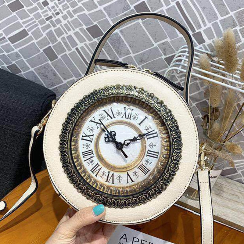 2022 New Retro Box Messenger Bag For Women Walking Clock Package Creative Clock