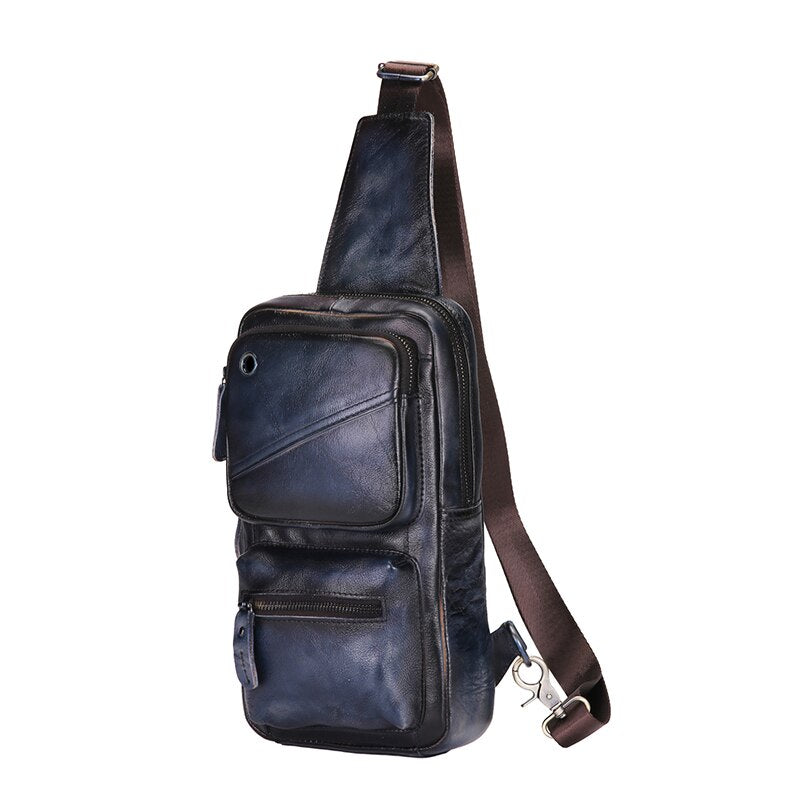 New Hot Sale Genuine Grain Leather Triangle Sling Chest Bag 8" Tablet Design One Shoulder Strap Cross-body Bag For Men Male 8020