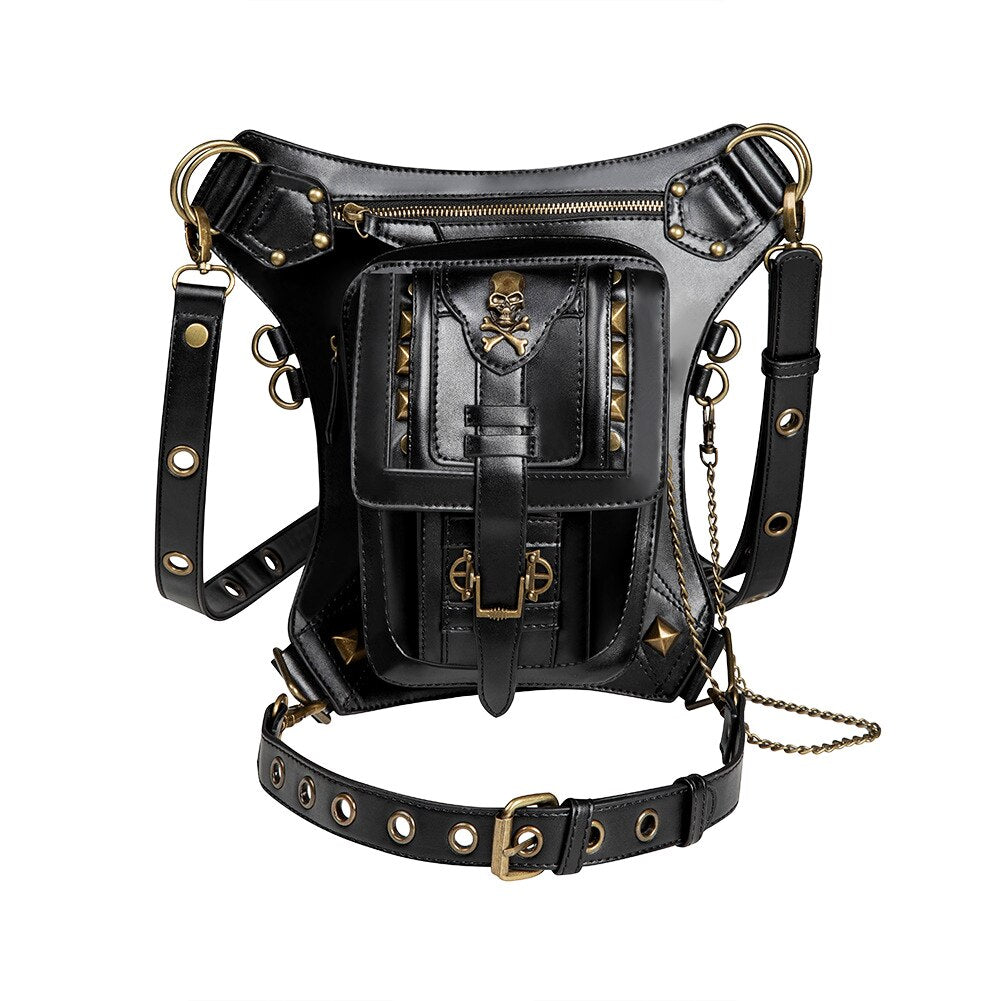 Ladies Pockets Punk Waistbag Messenger Bag Retro Mujer Women Hiking Waist Bag Male High Quality Leather Travel Leg Crossbody Bag