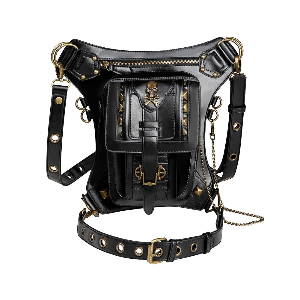 New Ladies Steampunk Waistbag Messenger Bag Retro Mujer Femme Women Hiking Waist Bag Male High Quality PU Leather Travel Leg Bag