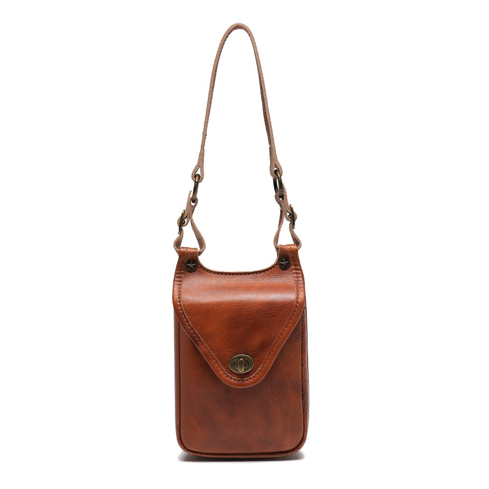Punk Single Shoulder Bag Women Genuine Leather Phone Bag Flaps Brown Vintage Retro Waist Bag Medieval Steampunk Messenger Bag