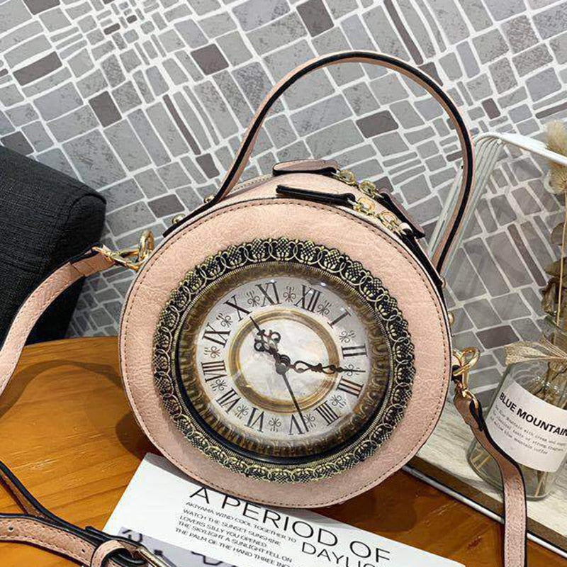 2022 New Retro Box Messenger Bag For Women Walking Clock Package Creative Clock