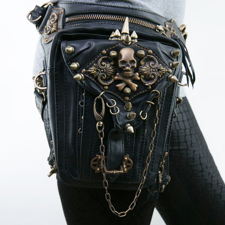 Steampunk Bags Gothic Waist Bags Packs Retro Rock Leather Women Fashion Men Hip