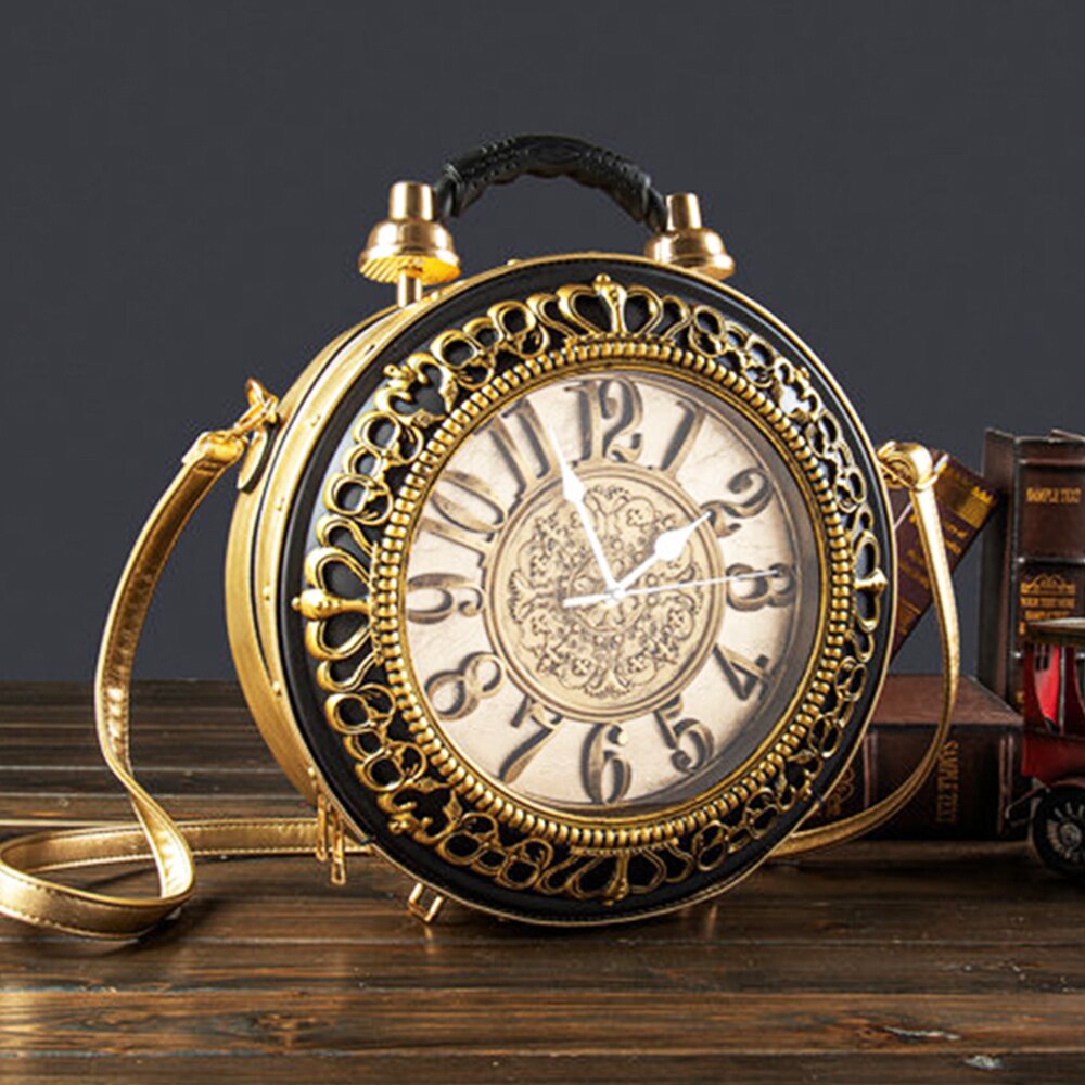 Luxury Design Vintage Alarm Clock Shape Handbag For Women Walkable Clock Crossbody Bag Lady Wedding Chic Shoulder Messenger Bag