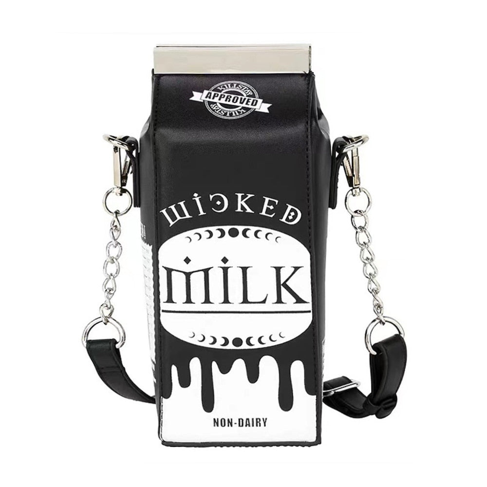 Black Harajuku Style Milk Box Purses And Handbags For Women Fashion Cute Chain Ladies Shoulder Crossbody Bags Female Punk Clutch
