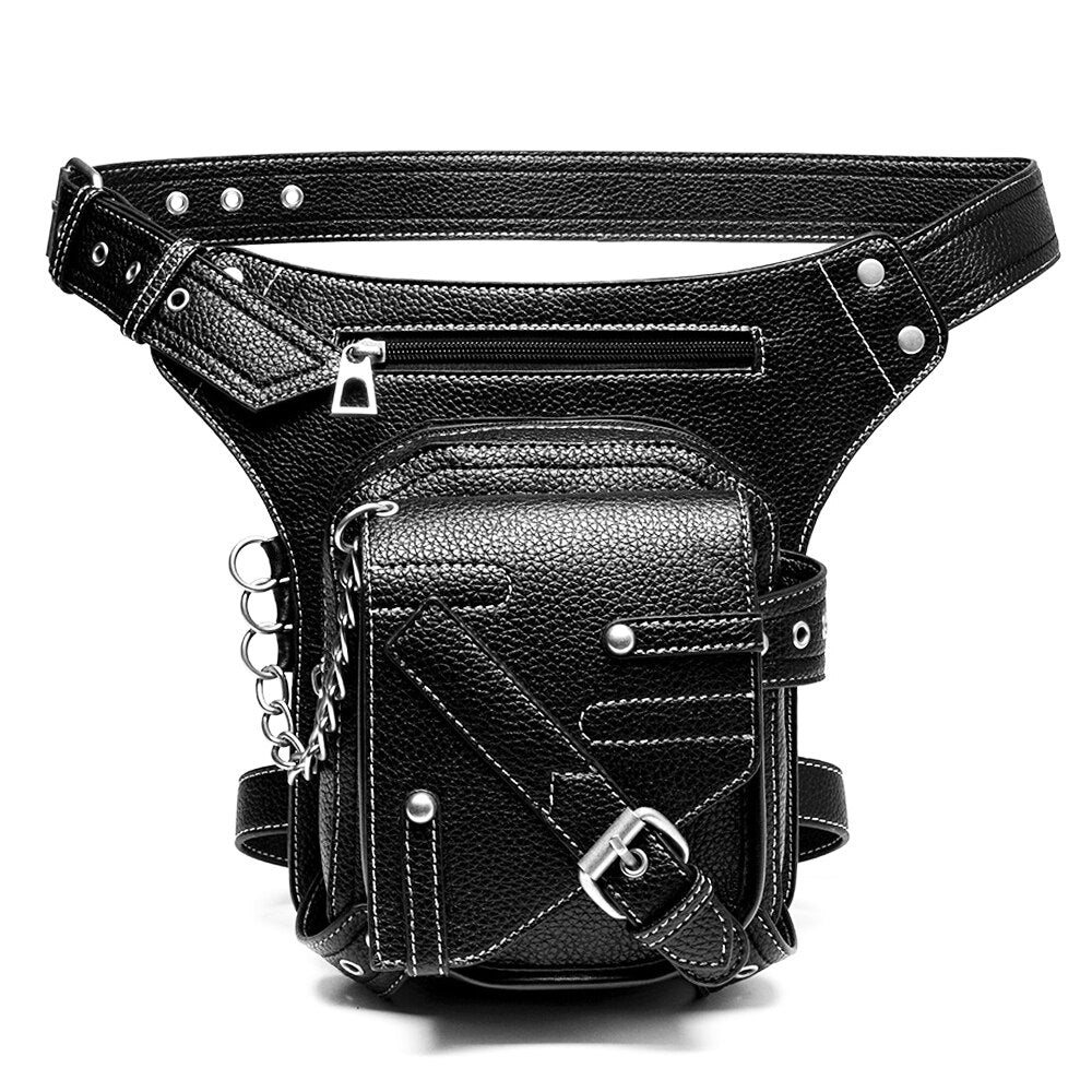 Ladies Pockets Punk Waistbag Messenger Bag Retro Mujer Women Hiking Waist Bag Male High Quality Leather Travel Leg Crossbody Bag