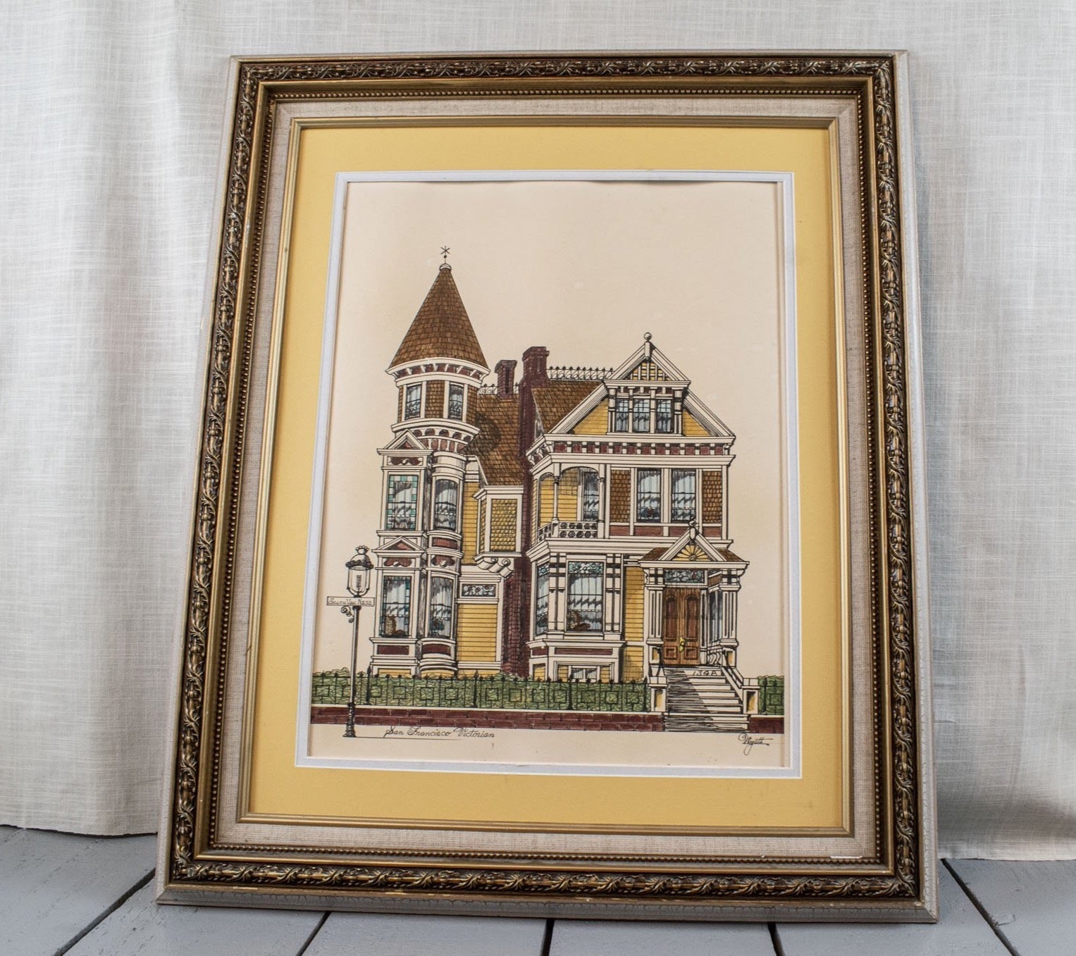 San Fransisco California Victorian Home Painting 1348 South Van Ness Original
