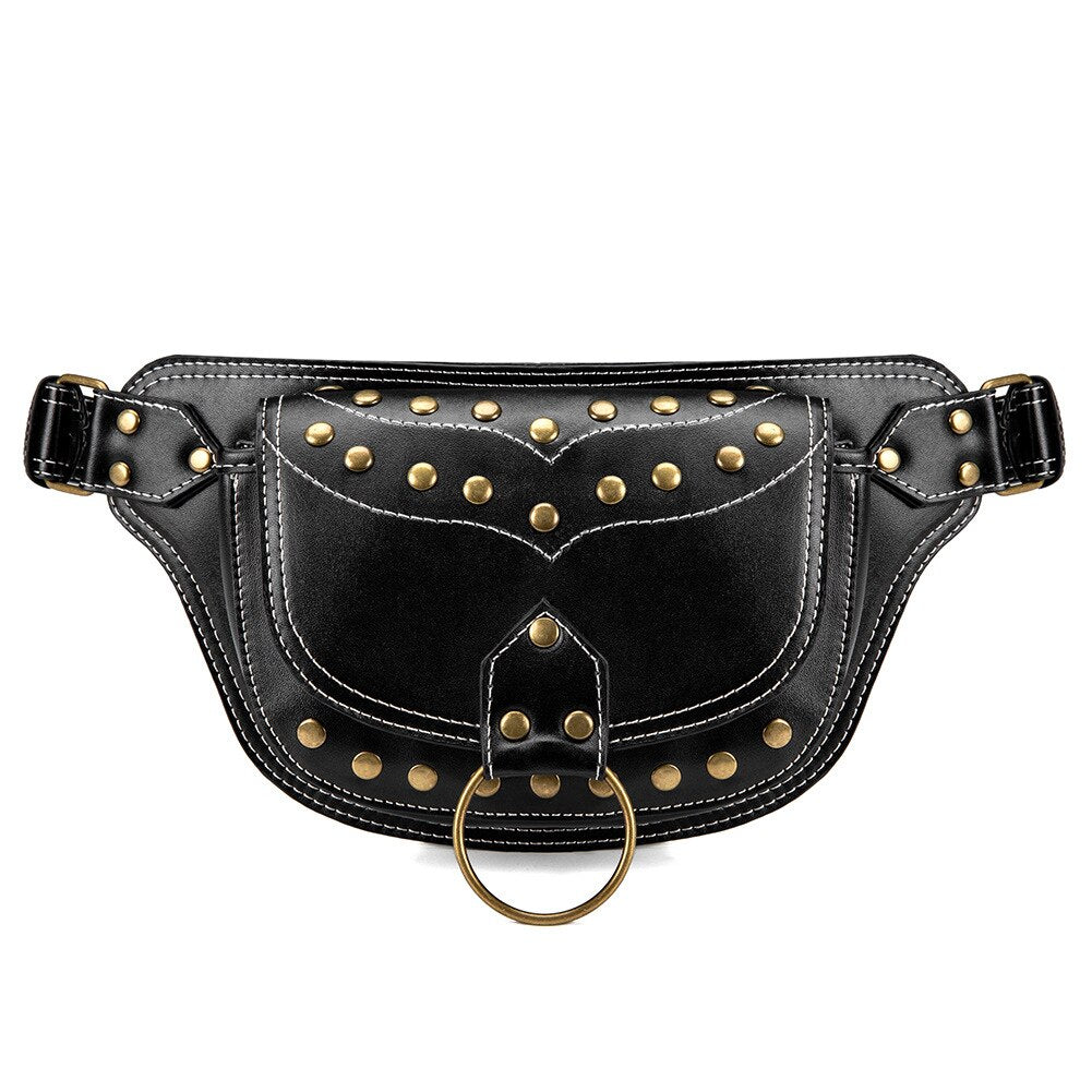 High Quality Men Rivet Punk Chest Day Back Pack Vintage Male Crossbody Bags Travel Casual Shoulder Messenger Flap Moto Waist Bag