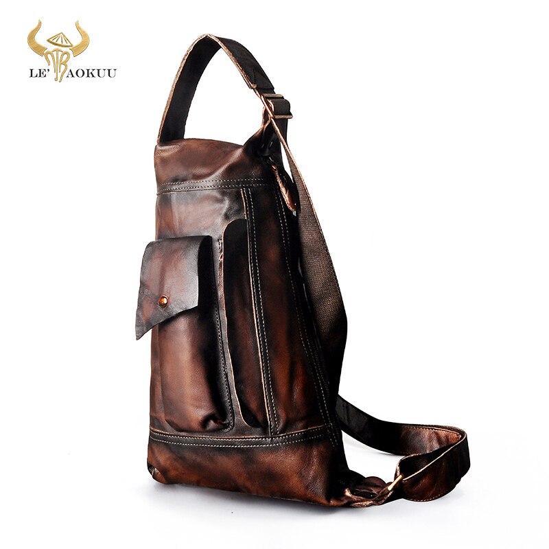 2020 New Men Quality Real Leather Casual Fashion Chest Sling Bag 9" Tablet Design Travel One Shoulder Cross-body Bag Male 2329