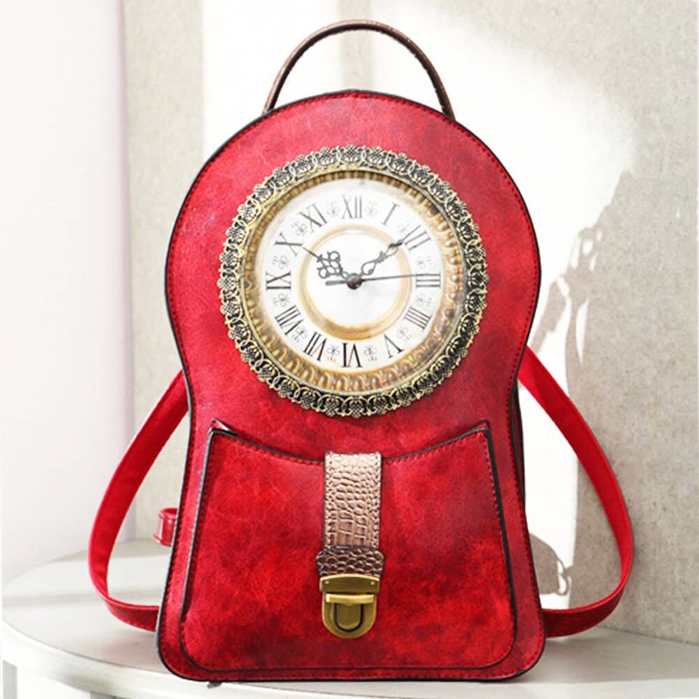 Vintage Real Clock Bag 2022 Womens Retro Punk Mochilas Mujer Moto Biker Backpack Femme Shouler Bagpack College School Backpacks