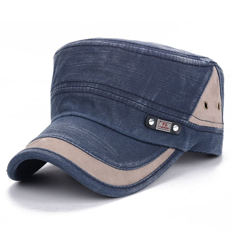 2021 Classic Vintage Flat Top Mens Washed Caps and Hat Adjustable Fitted Thicker Cap Winter Warm Military Hats for Men