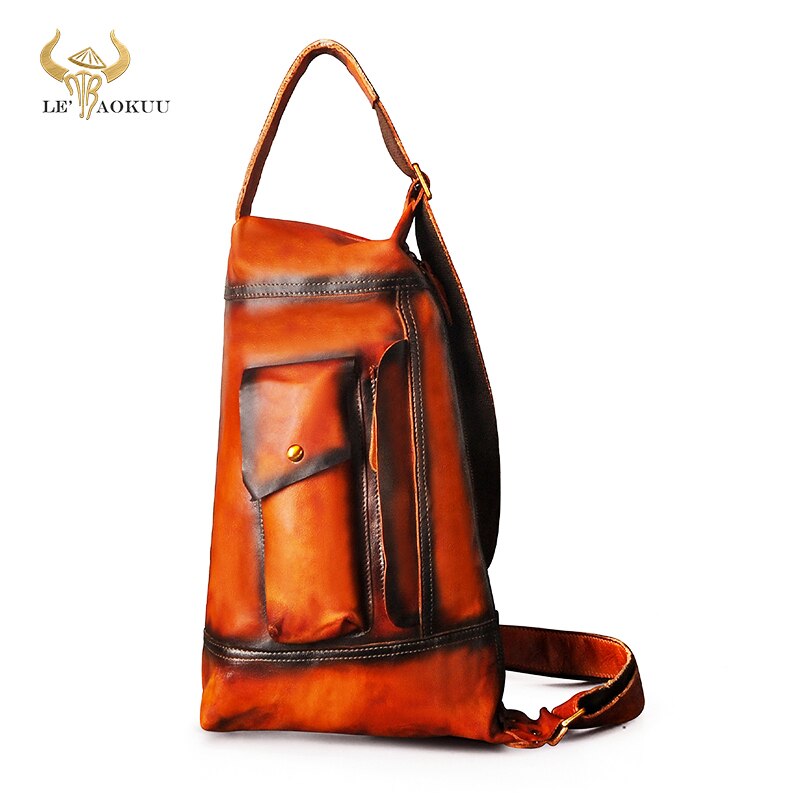 2020 New Men Quality Real Leather Casual Fashion Chest Sling Bag 9" Tablet Design Travel One Shoulder Cross-body Bag Male 2329