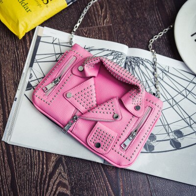 New Rivet Designer Bag For Women Jacket Shape Chain Motorcycle Bags Hip Hop Clothing Shoulder Flaps Ladies Leather Messenger Bag