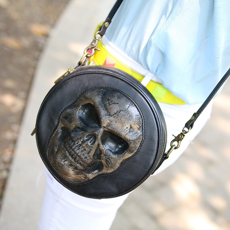 3D Skull Bags Genuine Cow Leather Women Bag Funny Skeleton Head Black Handbag Women Single Package Fashion Designer Satchel Pack