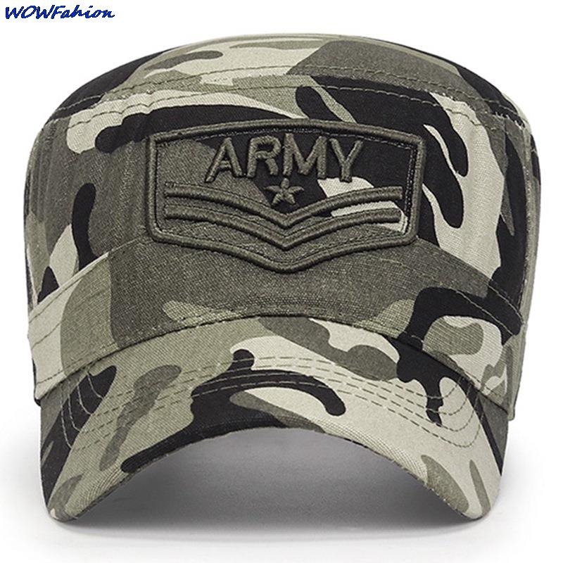 Summer Men's ARMY Corps Cap Hat Military Hats Camouflage Flat Top Hat Men Cotton Hat  Embroidered Camo Hat