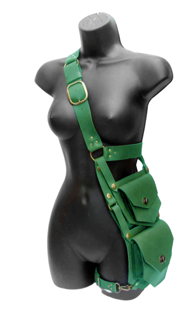 Side Pouches Green Leather