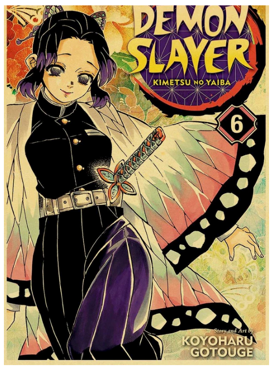 Vintage Kimetsu no Yaiba Anime Poster Kraft Paper Prints Demon Slayer Painting 12x16
