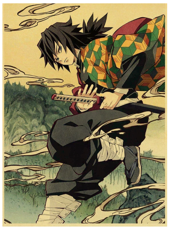 Vintage Kimetsu no Yaiba Anime Poster Kraft Paper Prints Demon Slayer Painting 12x16