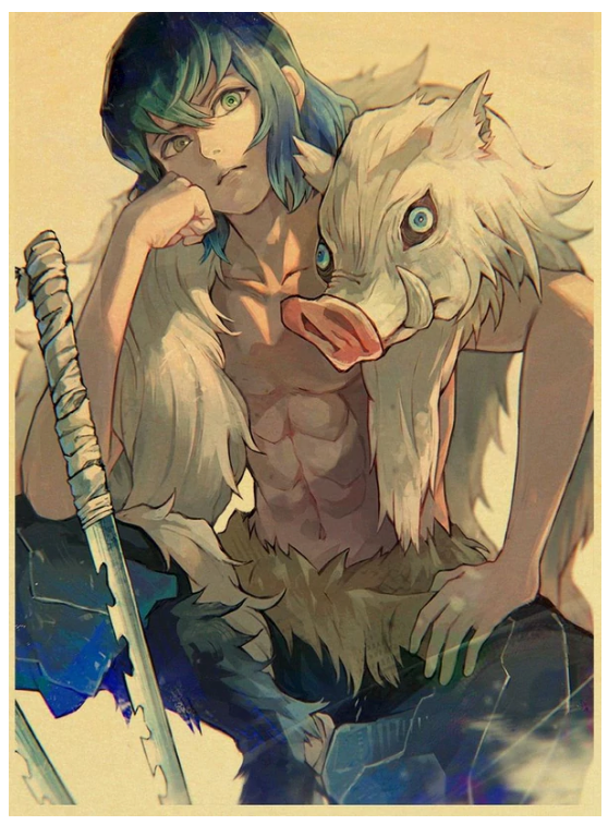 Vintage Kimetsu no Yaiba Anime Poster Kraft Paper Prints Demon Slayer Painting 12x16