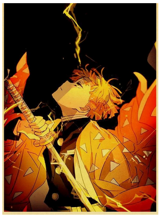 Vintage Kimetsu no Yaiba Anime Poster Kraft Paper Prints Demon Slayer Painting 12x16