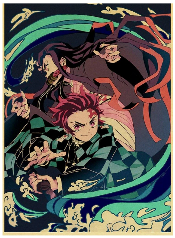 Vintage Kimetsu no Yaiba Anime Poster Kraft Paper Prints Demon Slayer Painting 12x16