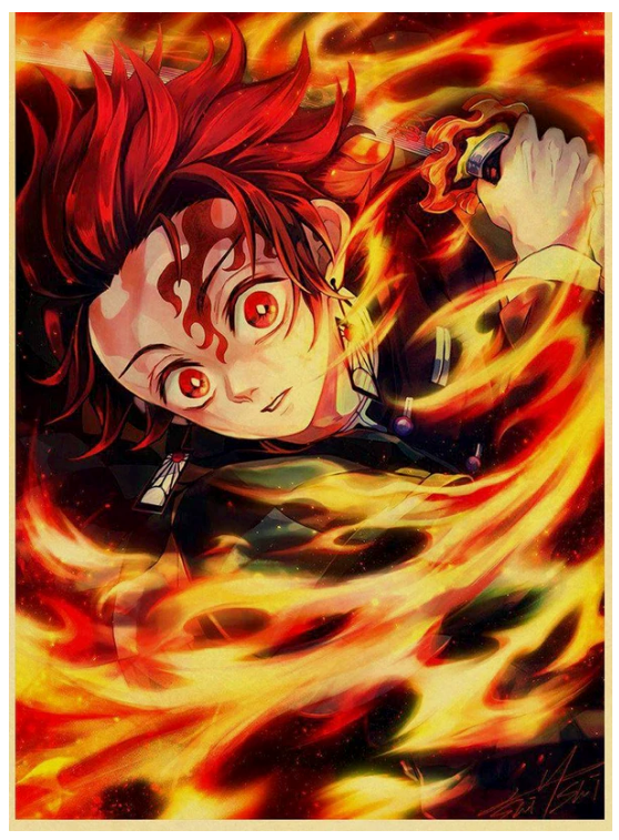 Vintage Kimetsu no Yaiba Anime Poster Kraft Paper Prints Demon Slayer Painting 12x16