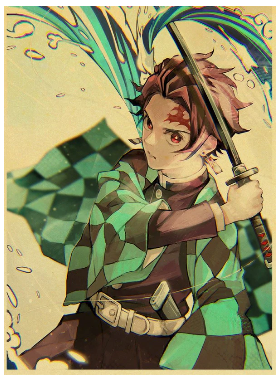 Vintage Kimetsu no Yaiba Anime Poster Kraft Paper Prints Demon Slayer Painting 12x16