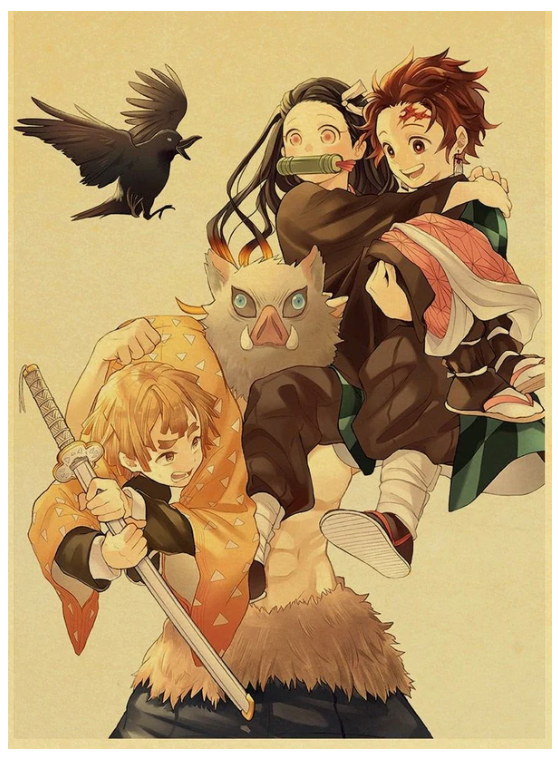 Vintage Kimetsu no Yaiba Anime Poster Kraft Paper Prints Demon Slayer Painting 12x16