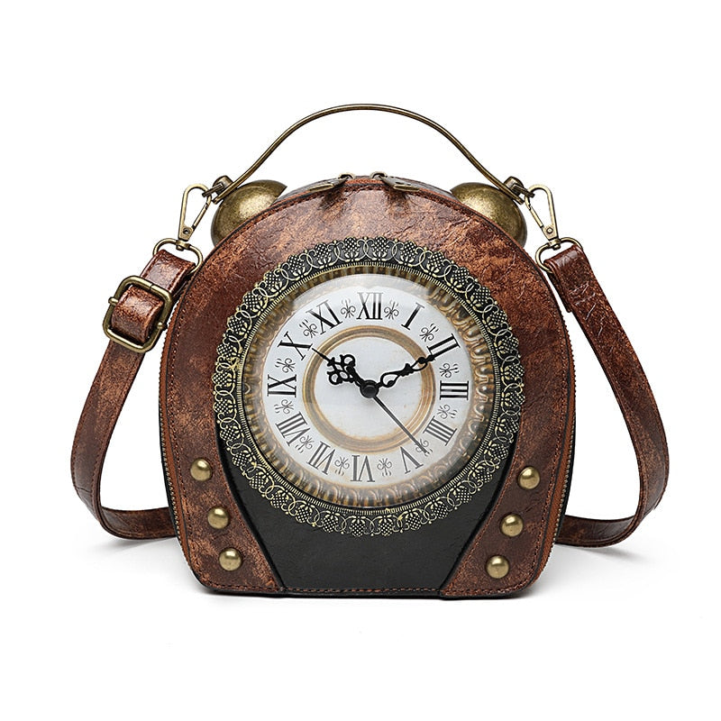 2022 New Retro Box Messenger Bag For Women Walking Clock Package Creative Clock