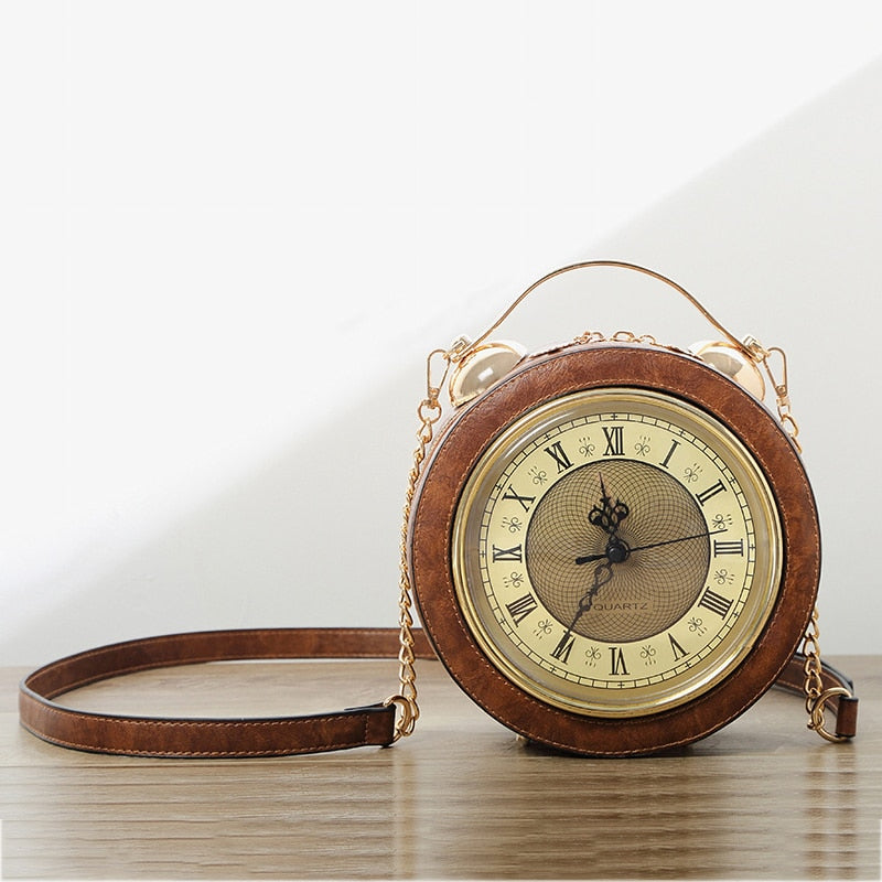 2022 New Retro Box Messenger Bag For Women Walking Clock Package Creative Clock