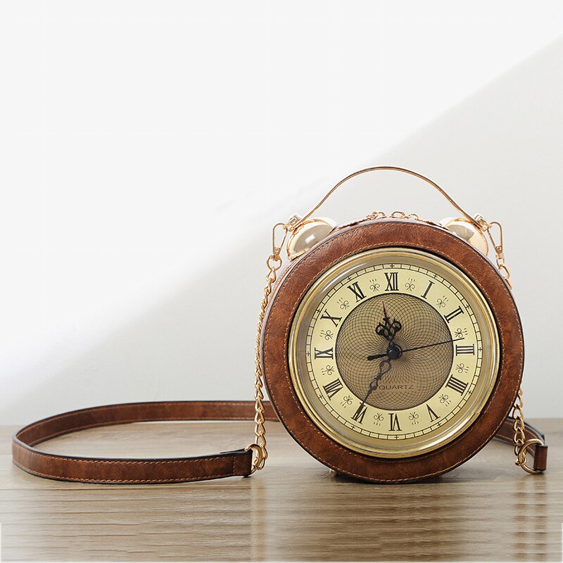 New Alarm Clock Crossbody Bag Women's Retro Hand-held Package Walkable Clock Messenger Handbag Ladies Fashion Cross Bag Handbag