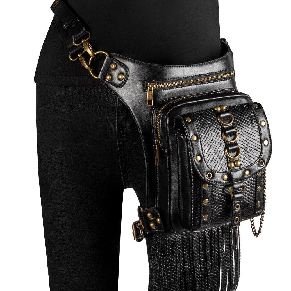 New Ladies Steampunk Waistbag Messenger Bag Retro Mujer Femme Women Hiking Waist Bag Male High Quality PU Leather Travel Leg Bag