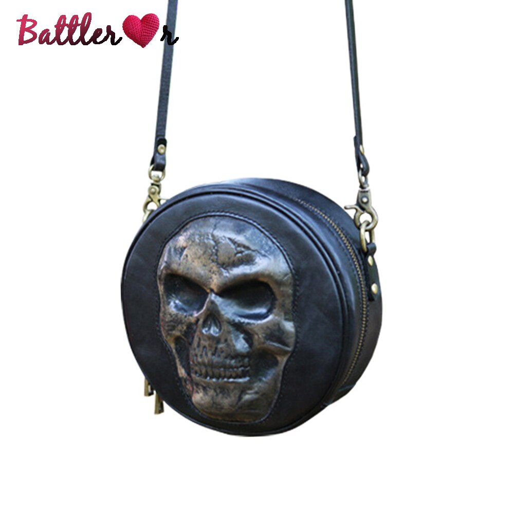 3D Skull Bags Genuine Cow Leather Women Bag Funny Skeleton Head Black Handbag Women Single Package Fashion Designer Satchel Pack