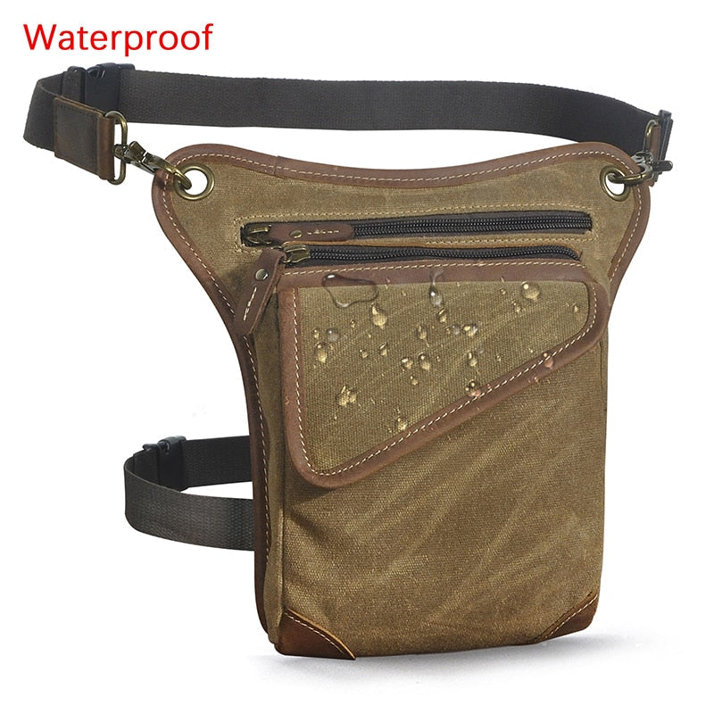 Real Leather Men Multifunction Design Casual Sling Shoulder Messenger Bag Fashion Travel Waist Belt Pack Drop Leg Bag 211-3-g