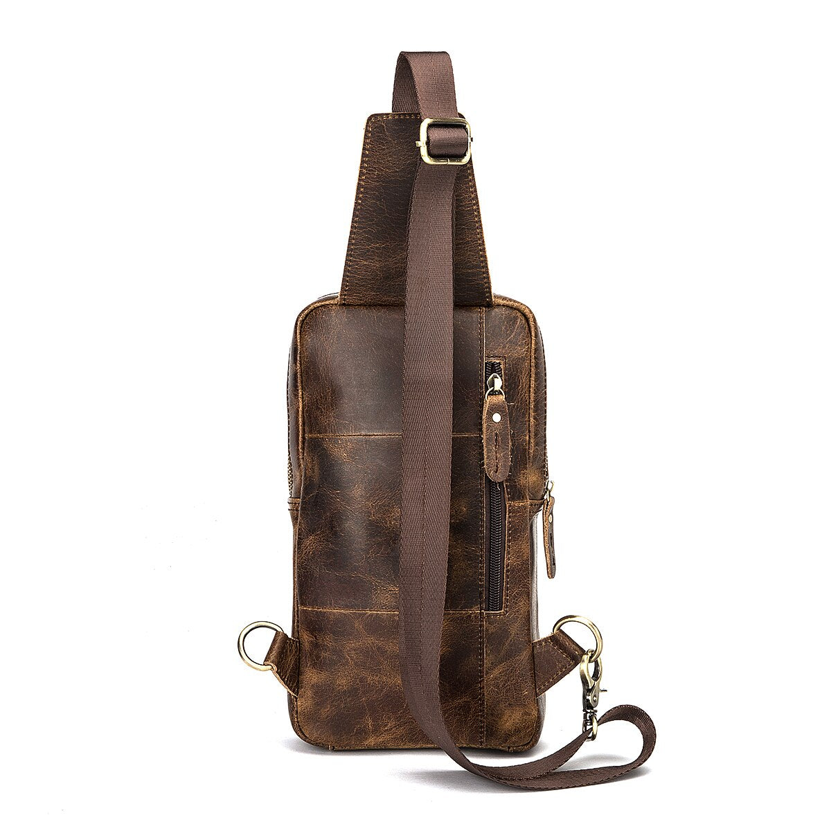 New Hot Sale Genuine Grain Leather Triangle Sling Chest Bag 8" Tablet Design One Shoulder Strap Cross-body Bag For Men Male 8020