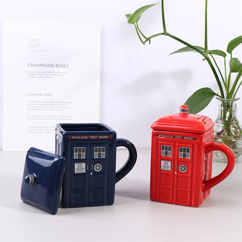 1Pc Doctor Who Tardis Police Box Coffee Mug Ceramic Cup With Lid Cover For Tea coffee mug