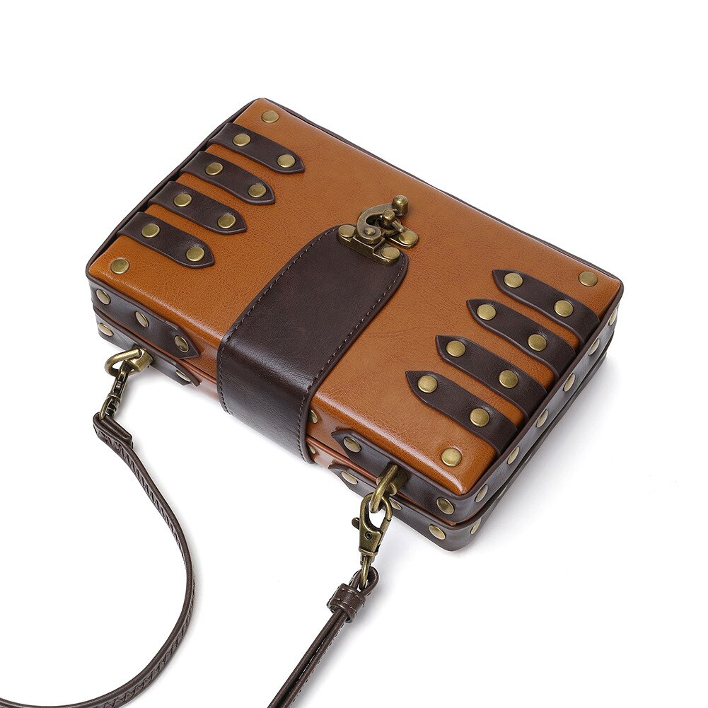 Punk Vintage Gothic Shoulder Bag Women's Purses And Handbag Girls Brown Retro Crossbody Bag 2022 Chain Rivet Flaps High Quality